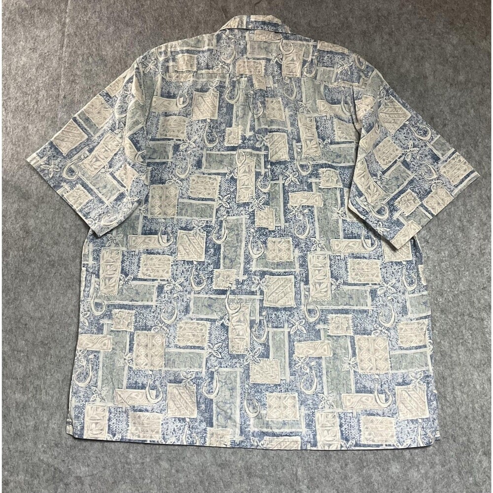 Go Barefoot Shirt Mens Large Blue Hawaiian Print Short Sleeve Button Front USA - Picture 6 of 11